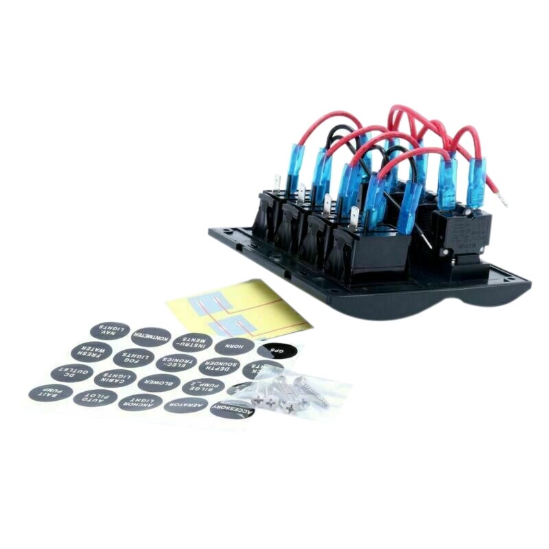 4 Gang Rocker Switch Panel with Blue LED Indicators for Boat Marine 12V 24V