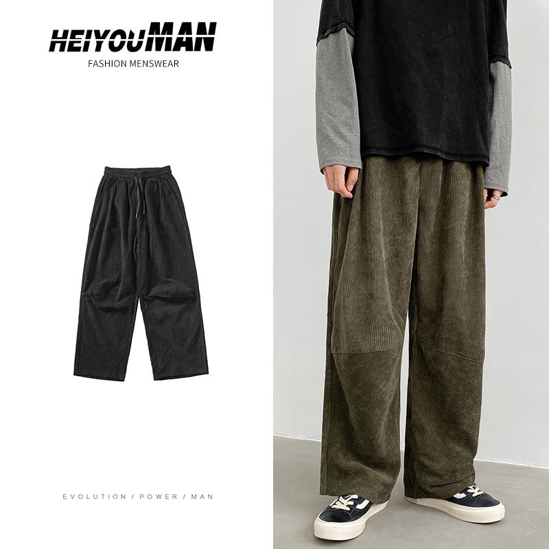 Efterår fløjlsbukser herre & #39 ;s retro afslappet snor lige bukser herre streetwear løse hip-hop plisserede bukser herre