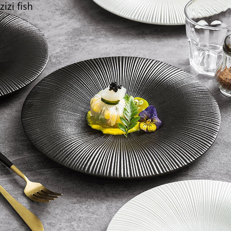 Plato poco profundo de cerámica a rayas esmeriladas, plato de postre, plato de Sushi, platos de Pasta, cocina Molecular de restaurante, vajilla creativa