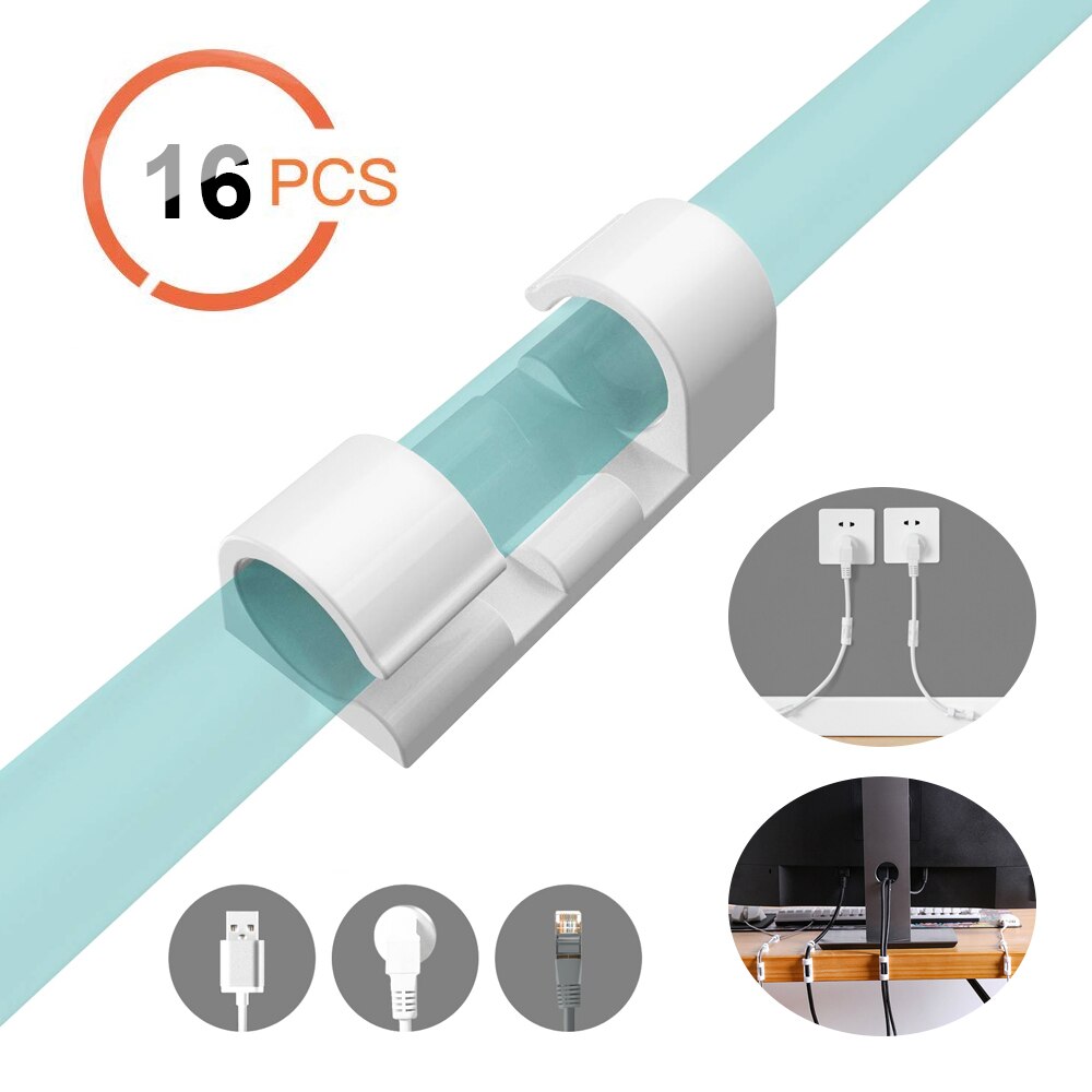 20Pcs Finisher Draad Klem Zelfklevende Draad Organisator Kabelhaspel Clip Gesp Ties Fixer Lijn Fastener Holder Cord management: L white 16pcs