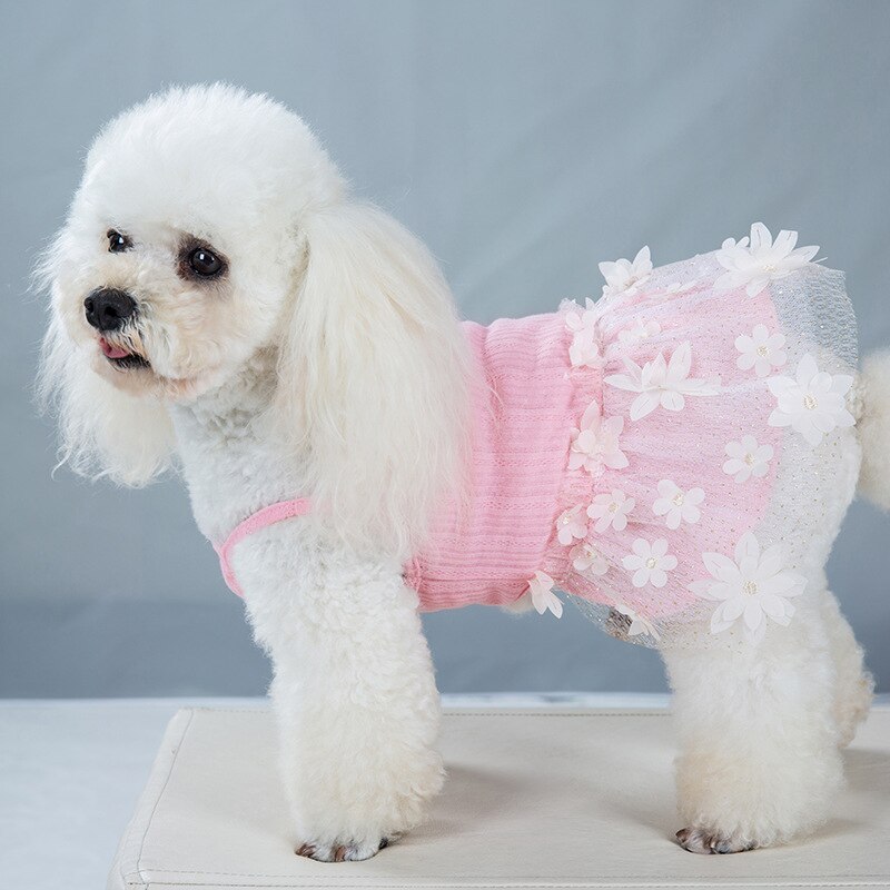 Vestidos de princesa para perro y niña pequeña, falda con tirantes para mascotas, tutú fino de lujo con encaje de flores para cachorros y gatos, Primavera/Verano