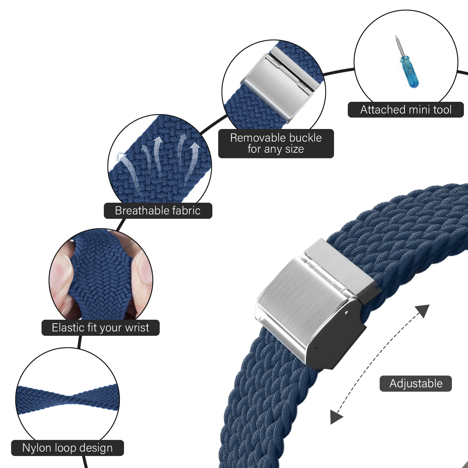 Correa de 20mm/22mm para Amazfit GTS/2/2e/3/4/GTS2 Mini/GTR/3/Pro/4/GTR2/47mm/stratos pulsera elástica trenzada para reloj Amazfit bip