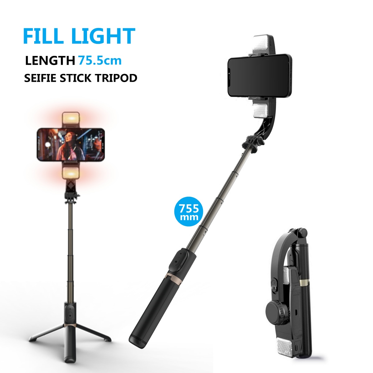 Kul dier gimbal håndholdt stabilisator mobiltelefon videoopptak telefon gimbal stabilisator med ledet utfyllingslys til smarttelefon