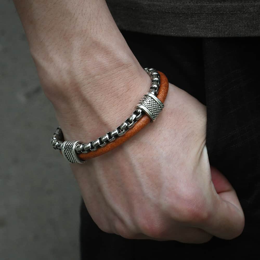 Trendsmax leren armband voor heren, roestvrijstalen schakelarmband, herenarmbanden, sieraden om te gespen, dlb 70