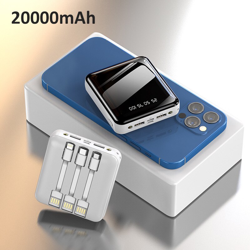 20000mAh Portable Power Bank Ultra-thin Polymer Powerbank battery power-bank LED Display Fast Charger Poverbank for Mobile Phone: White