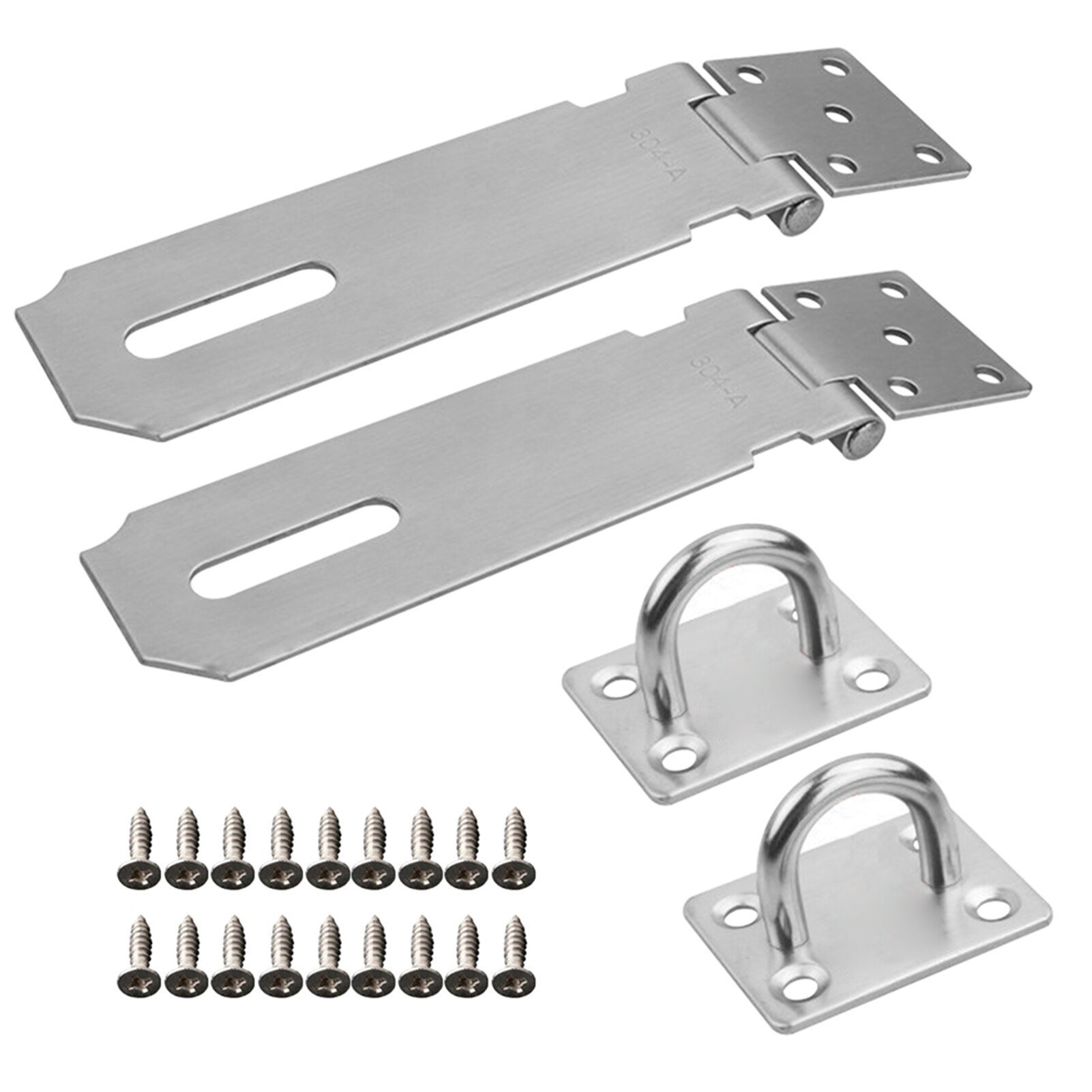 Pestillo cerrojo con bloqueo candado para el Gabinete de 5 pulgadas, cierre grapa para el hogar, herrajes de acero inoxidable, ventana, cajón duradero de seguridad de alta resistencia: 2 Sets / Plata