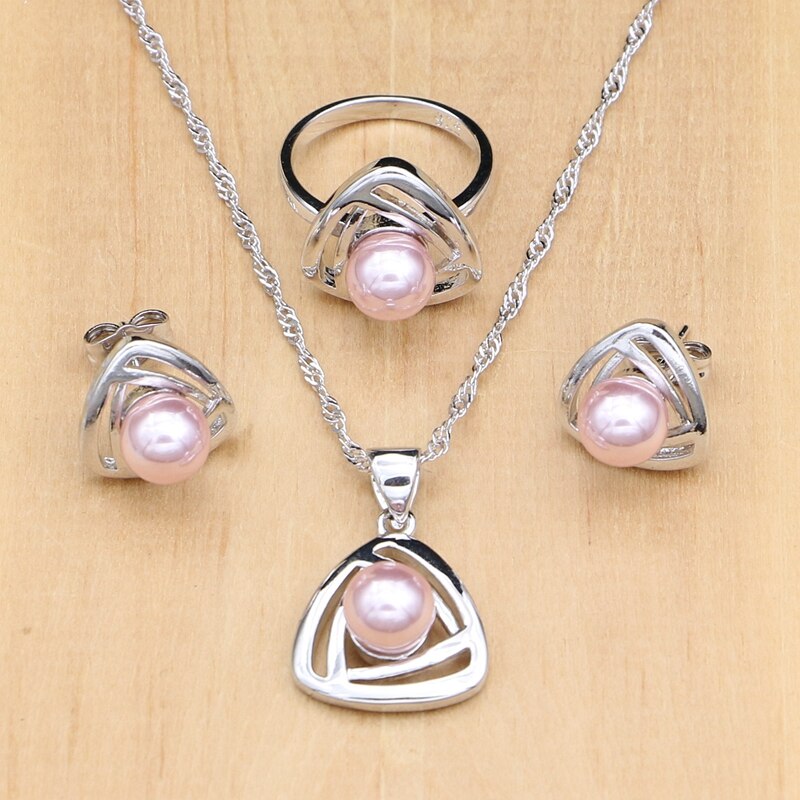 Conjuntos de joyas de plata de ley 925 para mujer, cuentas de perlas rosas, decoración para , joyería de plata, 4 Uds.