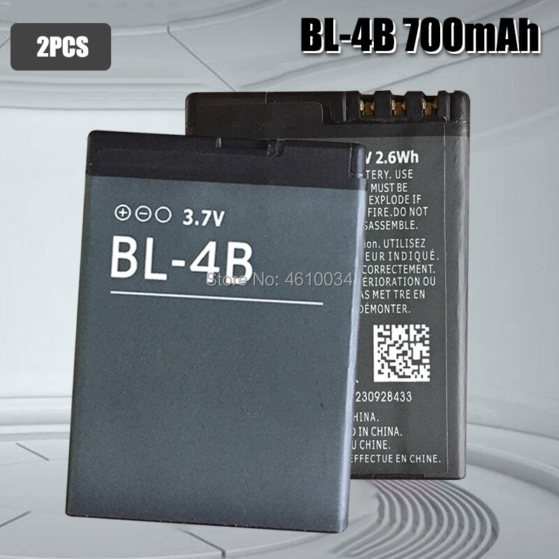 Batería de BL-4B Original para NOKIA, 2505, 3606, 3608, 2670, 2660, 2630, 5000, 6111, 7070, 7088, 7370 mAh: 2pcs