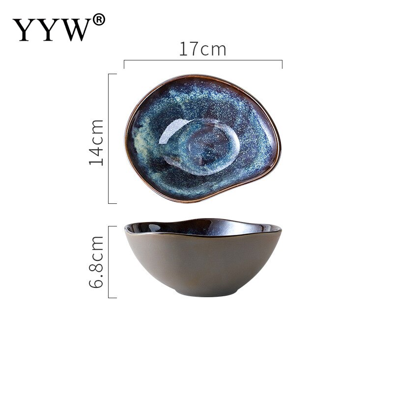 2 unids/lote horno vajilla de cerámica vidriada cambiante Ramen de forma Irregular plato aperitivo de la placa de la cena de porcelana vajilla conjunto: 7