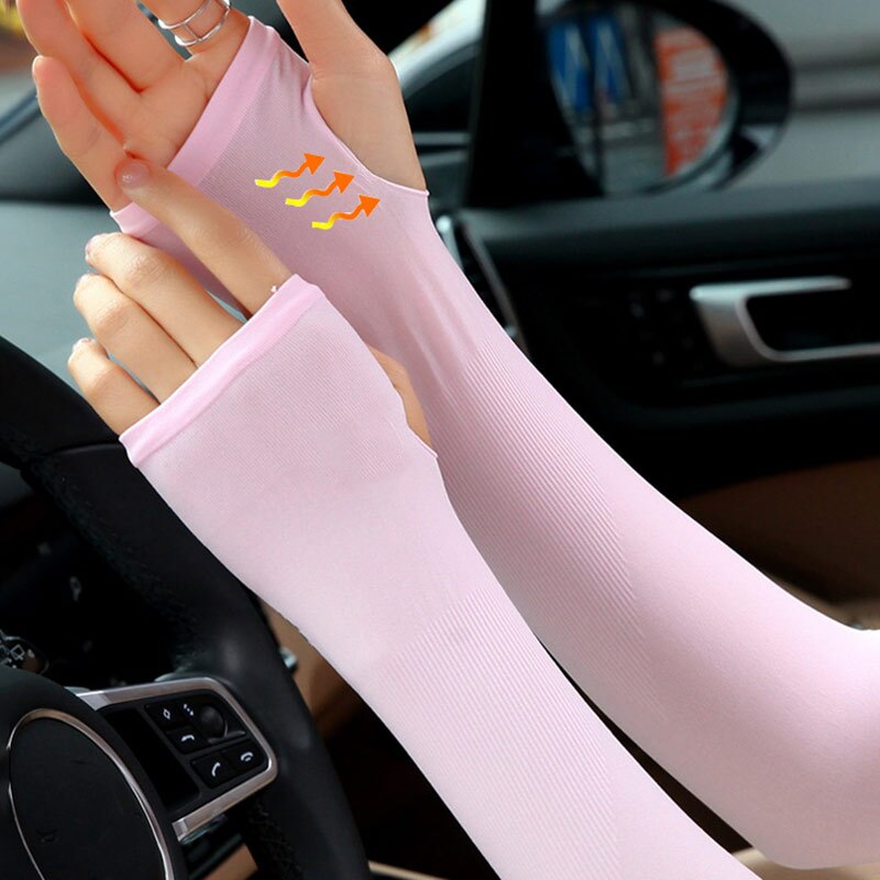 2pc lange uv-beskyttelse is silke handsker håndbeskytter ærmer arm halvfinger ærmer arm ærmer udendørs solbeskyttelse