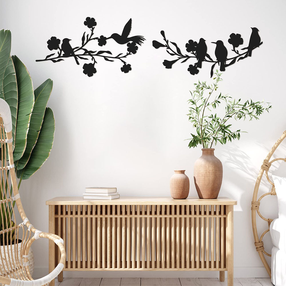 Vogels op tak Metalen muur Art Decor Vintage Eenvoud Zwart silhouet Hangbord Tuin Kantoor Woonkamer Decoratie