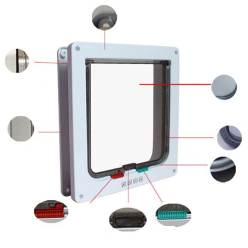 Pet Cat Flap Door with 4 Way Lock Household Security Lockable Kitten Gate ABS Intelligent Control Pet Door for Kitchen Bedroom