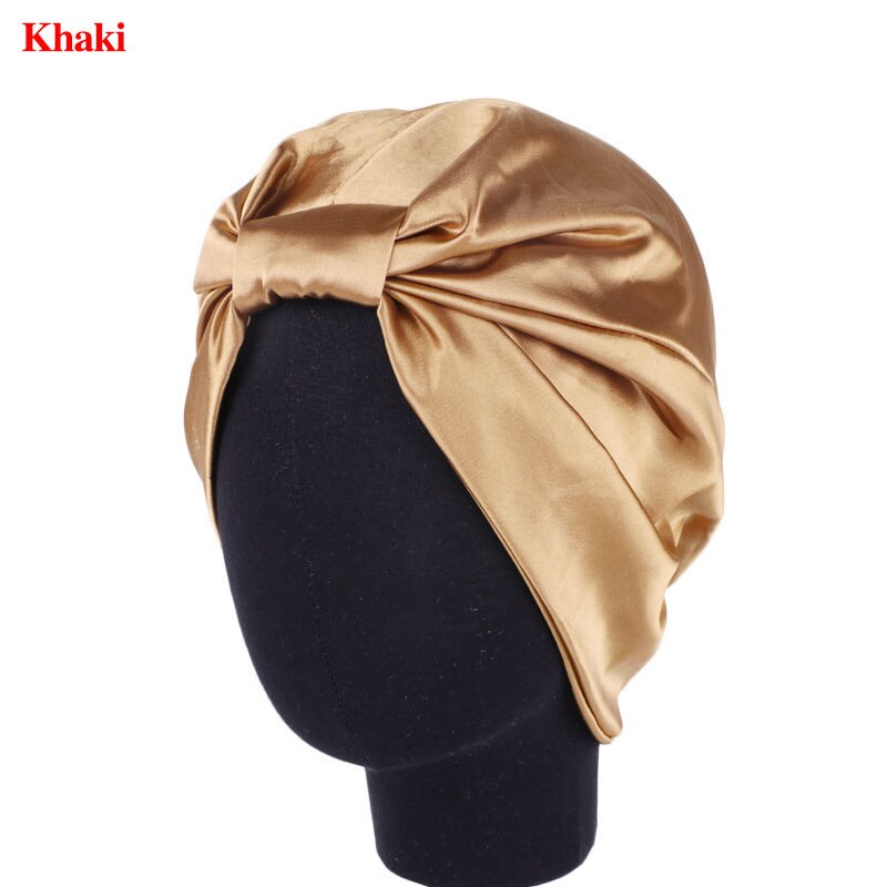 Elastic Double-Layer Stretch Satin Turban Hat Satin Bonnet Salon Bonnet Night Hair Hat For Women Natural Curly Hair Wrap Hat: 3