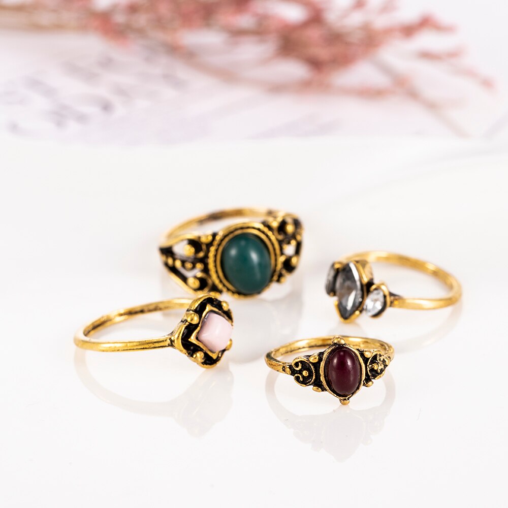 4 Stks/set Bohemian Vintage Crystal Ringen Lucky Midi Ringen Set Knuckle Rings Set Vrouwen