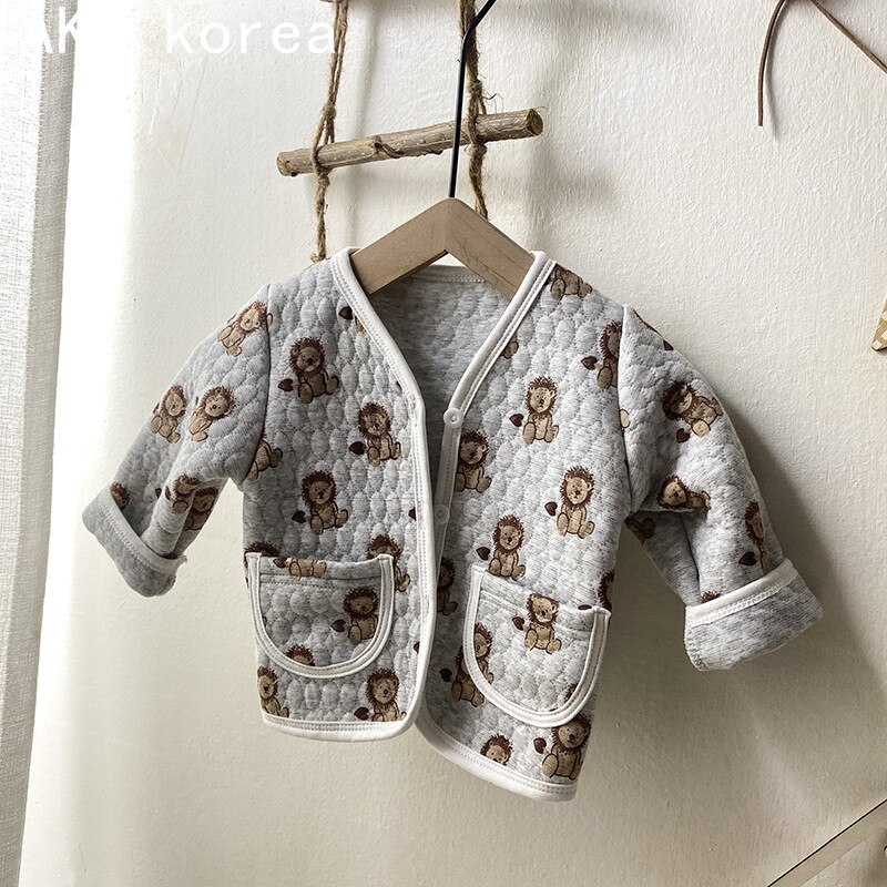 Teenmiro Kinderen Baby Baby Met Dikke Jas Herfst Winter Katoenen Kleding Pasgeboren Peuter Meisjes Warm Tops Baby Jongens Kleding: GRAY / 12m