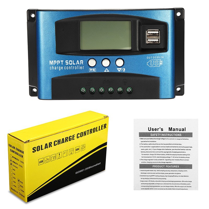 MPPT APPSolar Charge Controller PWM 100A 60A 50A 40A 30A Solar Power Regulator 12V 24V Auto Dual USB LCD Display Load Discharger