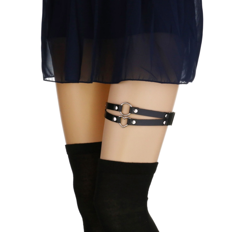 Harnais de jambe en Faux cuir pour femmes, dentelle festonnée, gothique Punk, jarretelles, ceinture cloutée, anneau de cuisse élastique réglable X4YC: style 2