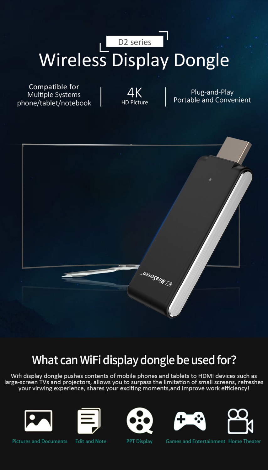 Mirascreen Wifi Display Dongle Receiver Android TV Stick 4K 3840*2160 30P HD K6 2.4G Wifi for Apple Android windows TV dongle