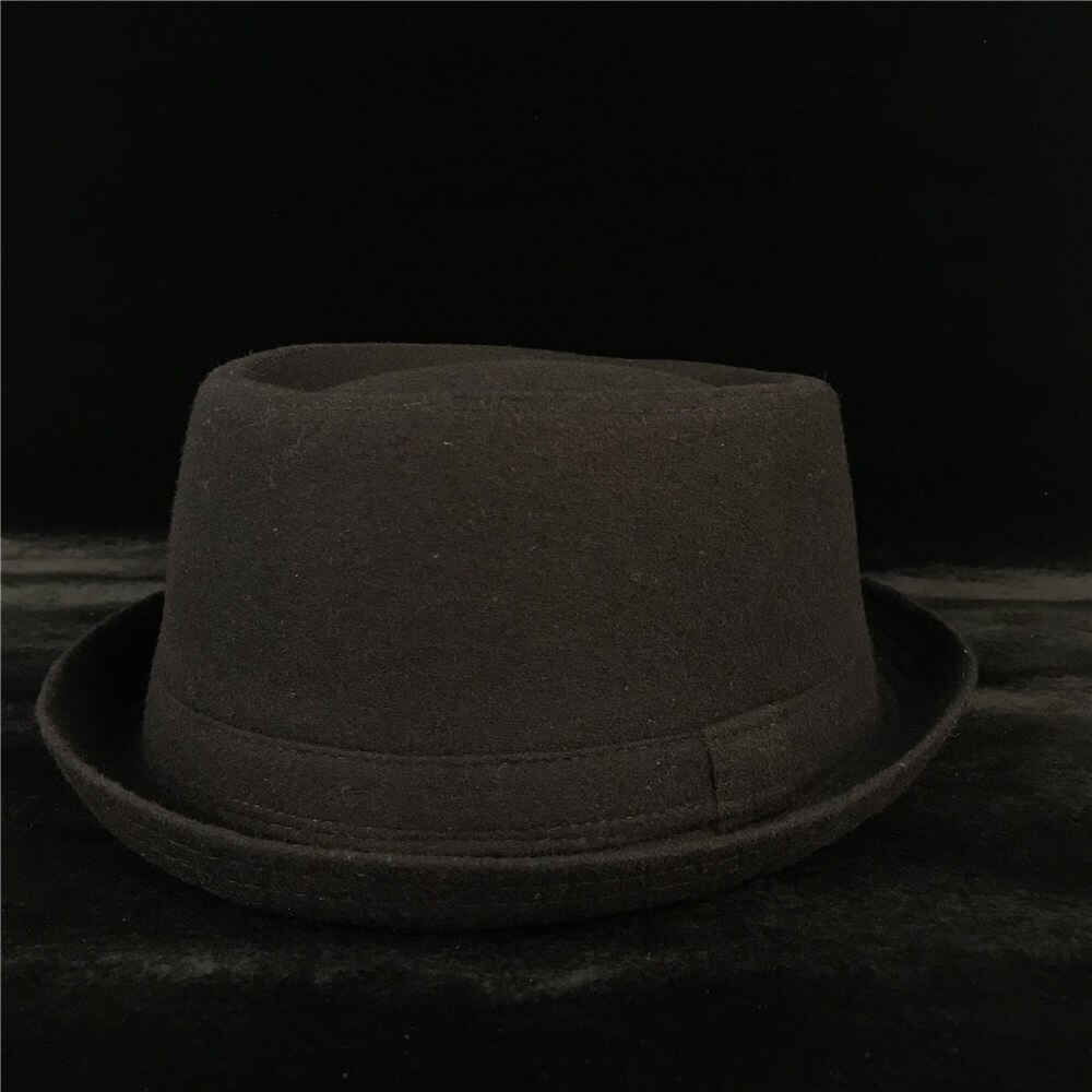 100% wełna mężczyźni wieprzowina ciasto kapelusz dla taty zima czarny kapelusz fedora dla dżentelmena płaski melonik Porkpie cylinder rozmiar S M L XL