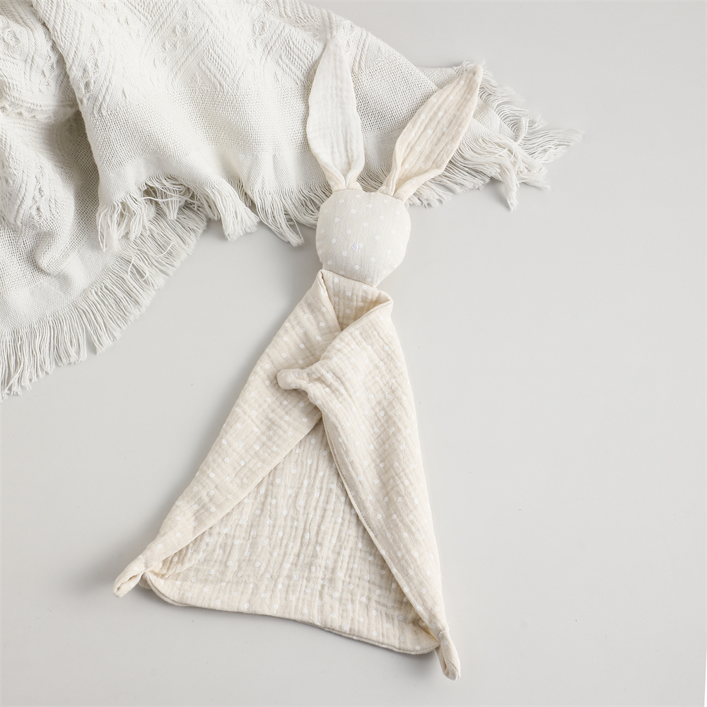 Manta de seguridad de conejito para bebé, niño y niña, muselina de algodón suave y transpirable, juguete de peluche de lunares para recién nacidos: Beige