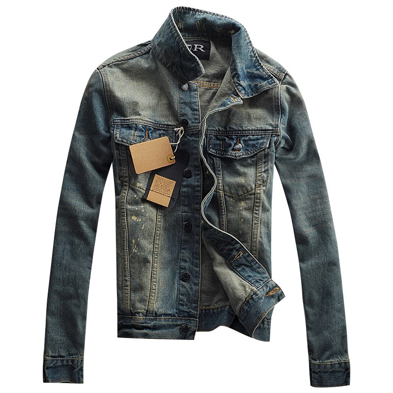 Chaqueta vaquera de motocicleta para hombre, ropa de tendencia coreana, clásica, Vintage, azul, con solapa de un solo pecho, otoño,: L