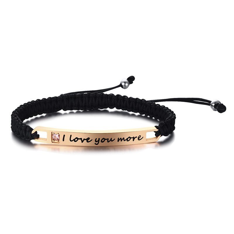 His Crazy Her Weirdo Stainless Steel Tag Couple Bracelet in Black Braided Rope Jewelry: 038Women