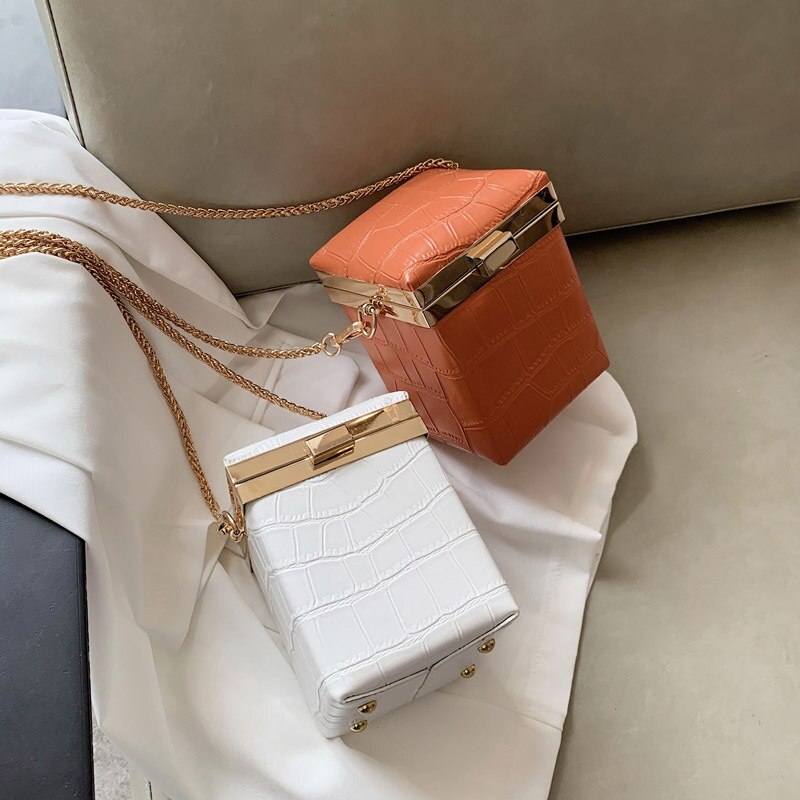 Mini crossbody tas met krokodillenmotief, hoge pu leren dames handtas, schoudertas met ketting