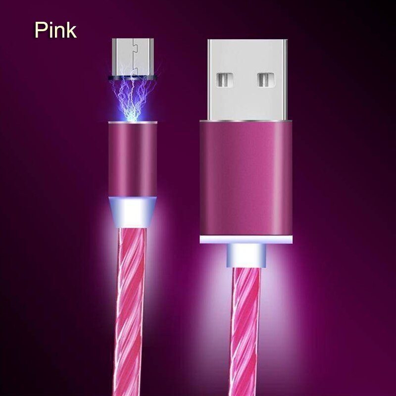 Magnetische Led Licht Kabel Snel Opladen Magneet Micro Usb Type C Kabel Honor 20 10 8X Oplader Voor Iphone X samsung S8 S10 A50 A70: Pink / 1M For IOS