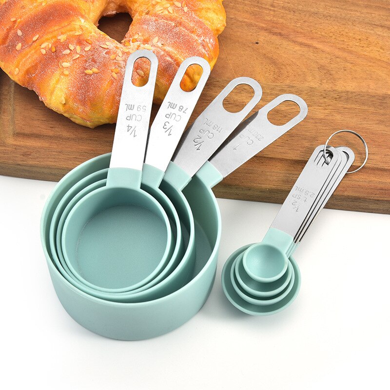 4Pcs/8Pcs Messbecher und Löffel Mehrzweck Löffel Tasse Messung Werkzeug Backen Zubehör Edelstahl Griff Küche gadget