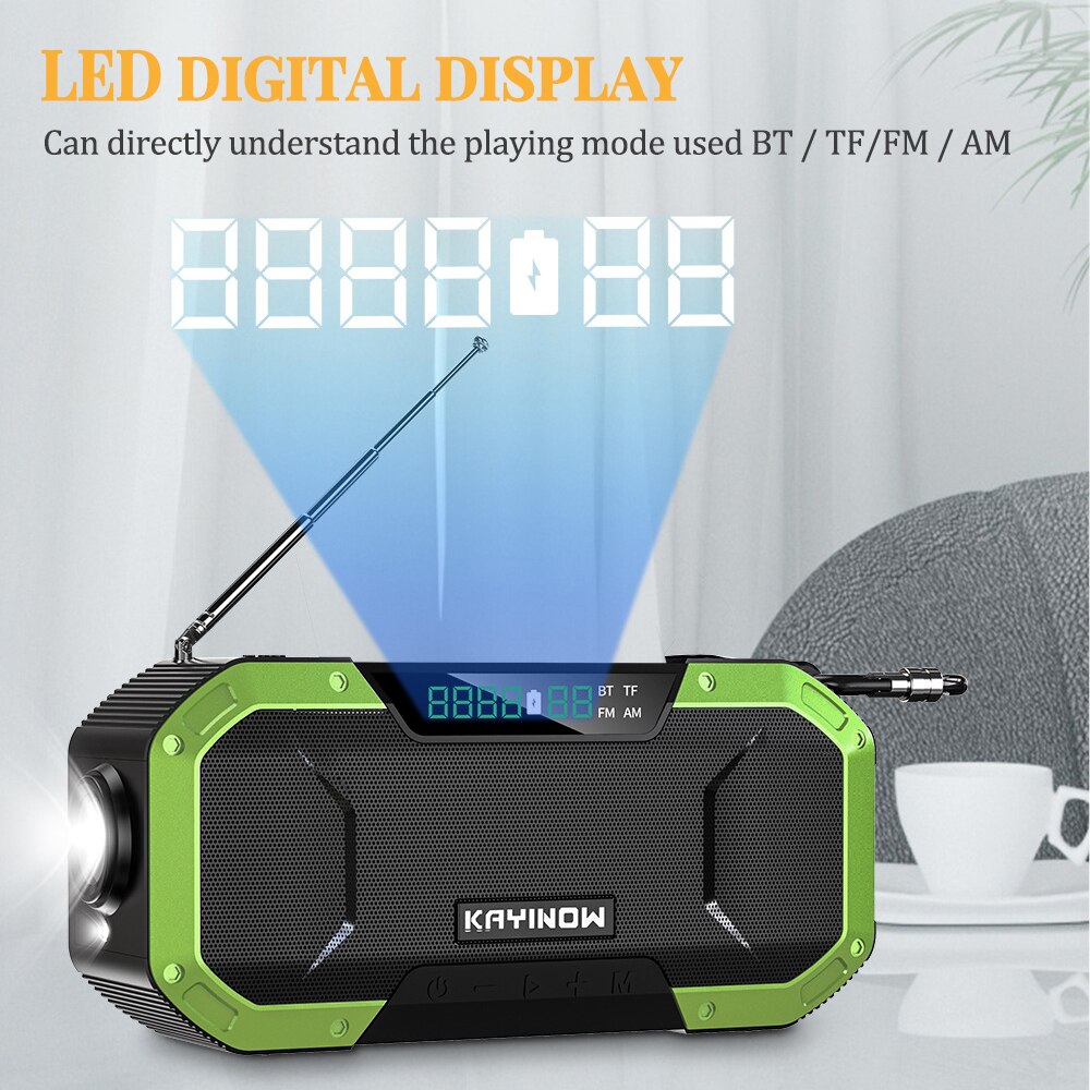 Radio Portable multifonction d&#39;extérieur, étanche IPX6, à manivelle, haut-parleur BT5.0, FM, avec lampe de poche d&#39;urgence, lumière LED
