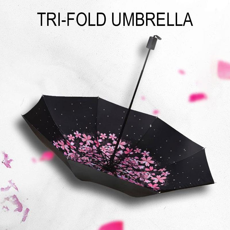 Sakura Black Adhesive Cloth Rainy Day Umbrella Portable Anti-UV Umbrella Furl Dustproof Sunshade Umbrella Internal Printing