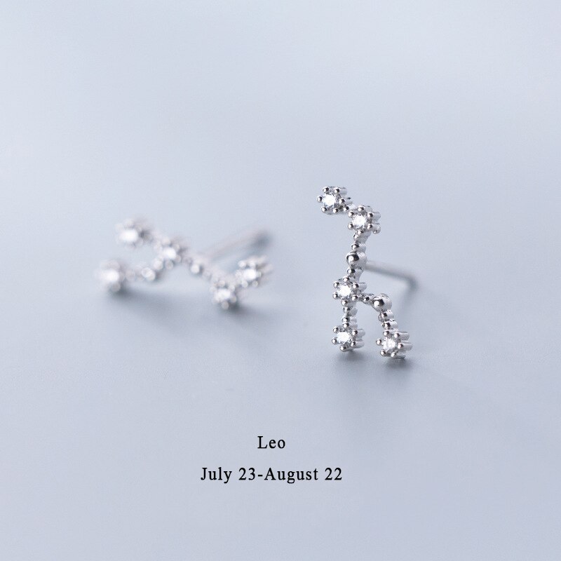 925 Sterling Silver AAA Cublic Zirconia Scorpio Taurus Twelve Constellation Zodiac Sign Stud Earrings Ear Piercing Jewelry: Leo