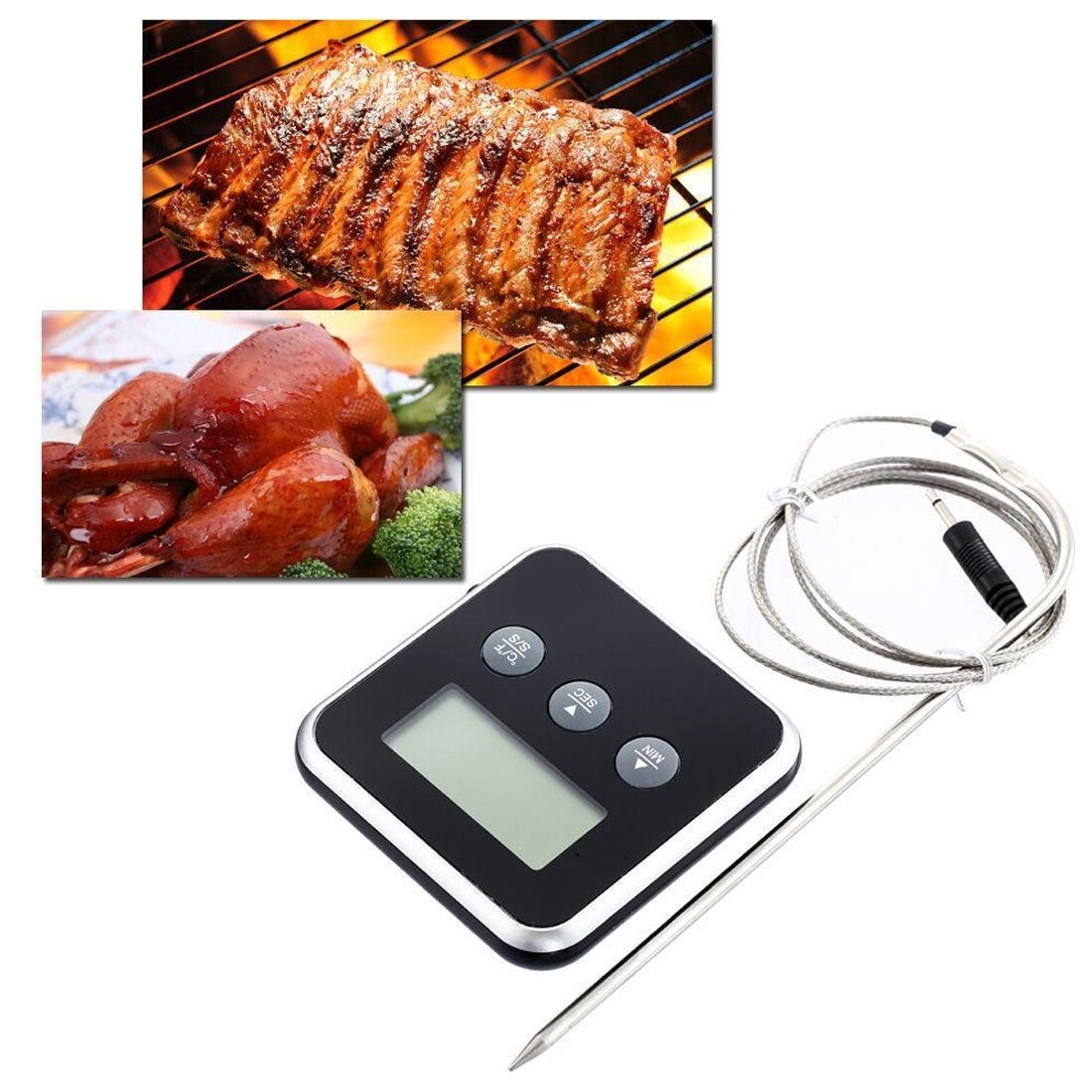 Timer Food BBQ Meat Thermometer Instant Read Digital Thermometer With Remote Probe Oven Temperature Gauge Alert