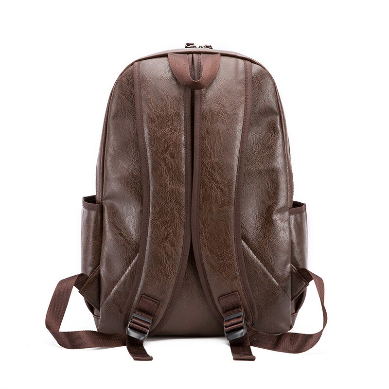 PU Leather Men Backpack Solid School Bags For Teenager Boy's Casual Men Black Backpacks