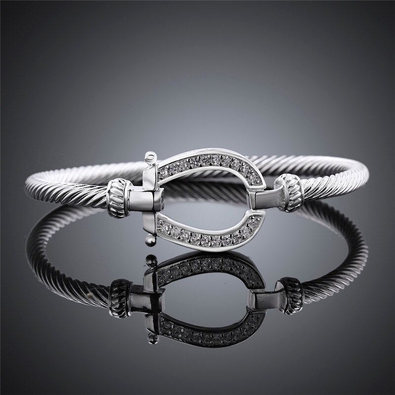 Pure Silver Horse Shoes Bangle Bracelet for Women Femme Pulseria Costume Jewelry Decorations U Clasp Water Bracelet