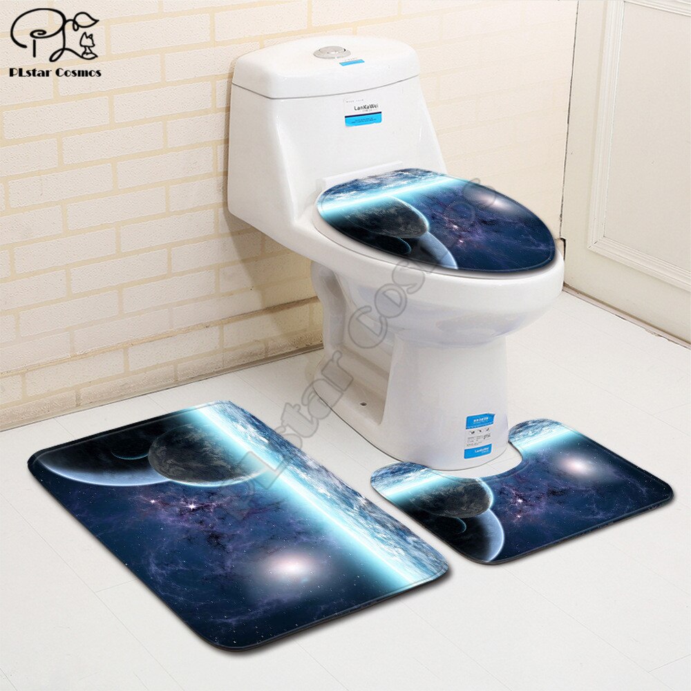 Galaxy Patroon Grappige 3D Gedrukt Badkamer Voetstuk Tapijt Deksel Wc Cover Badmat Set Stijl-3: 9
