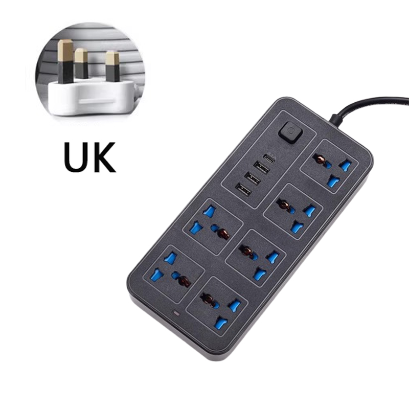 Universalstik til strøm, eu, usa, uk, strømskinne med 1.8m forlængerledninger, ac, type c, usb-port, opladning, stikkontakt: Type 17