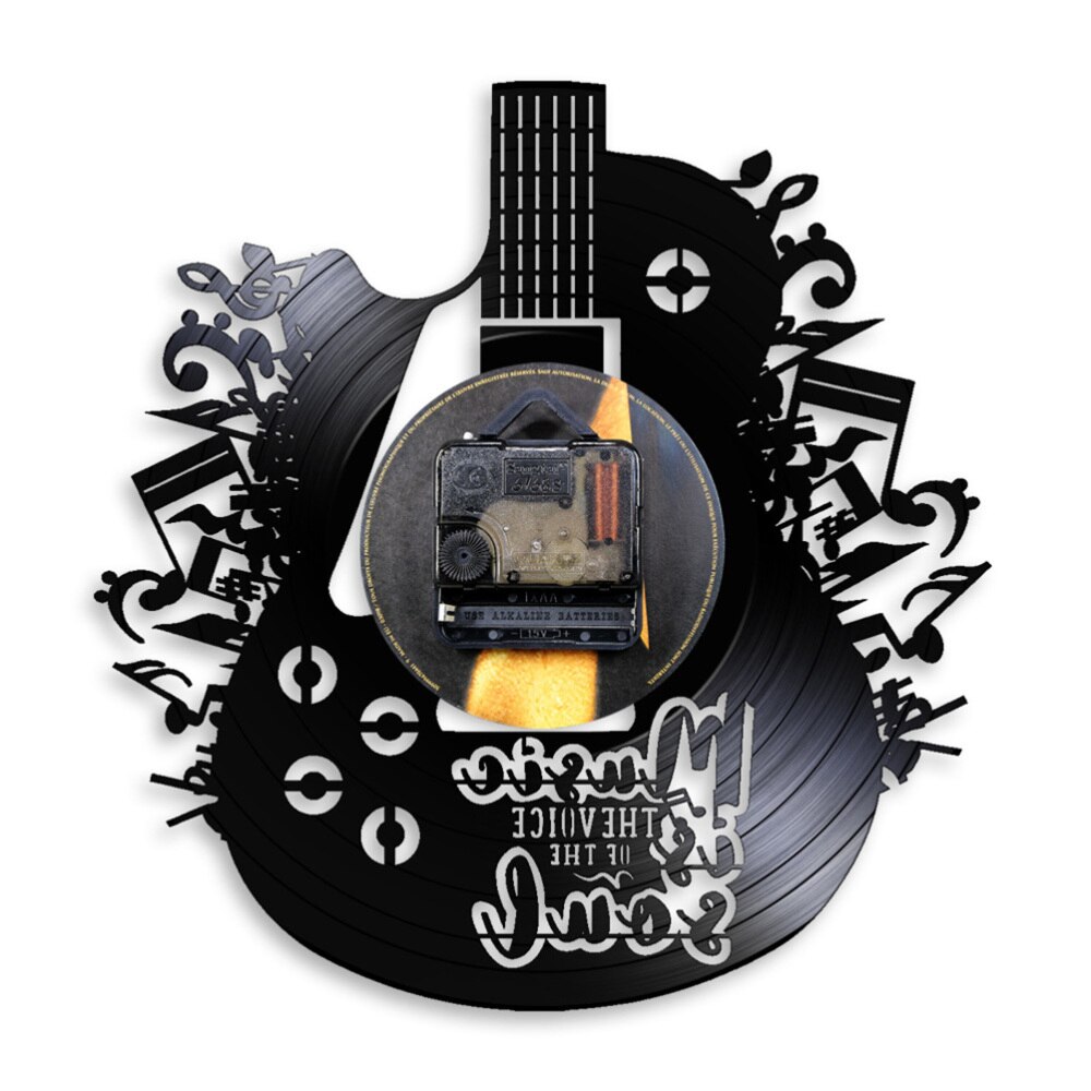 1pc Vinyl Record Wall Clock Guitar Shape Wall Hanging Clock Decorative LED Clock Without Lamp (As Shown)