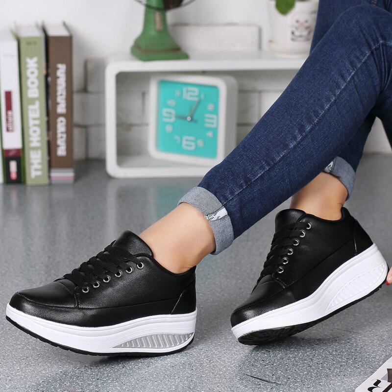 Women Sport Body Toning Shoes Outdoor Ladies Height Increasing Flat Platform Shoes Women Wedge Sneakers Shock-Absorb Shaped
