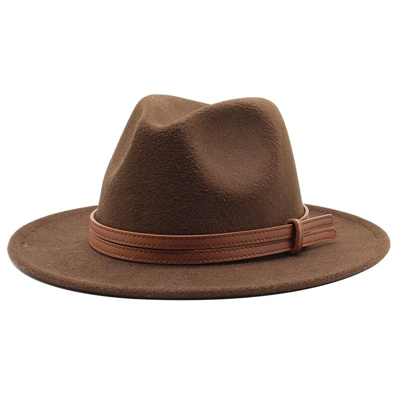 Chapeau fedora d'hiver en laine pour femme, casquette en feutre à large bord, chapeau trilby pour homme, panama, fête formelle, haut-de-forme, 19 couleurs: Café profond