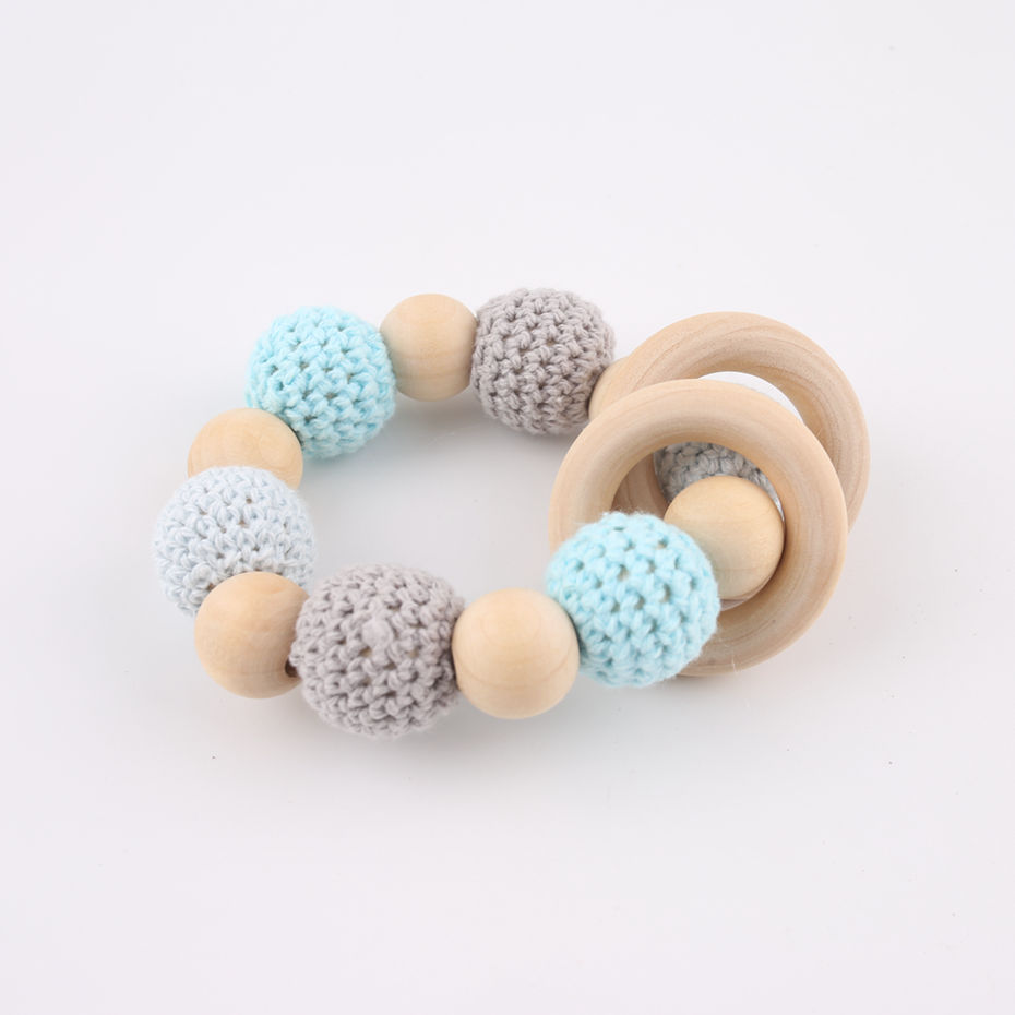 1 stück Original Ökologischen Holz Beißring Rassel Spielzeug Pflege Armband Für Baby Kauen Holz Häkeln Perlen Krankenschwester Handgemachte Handwerk