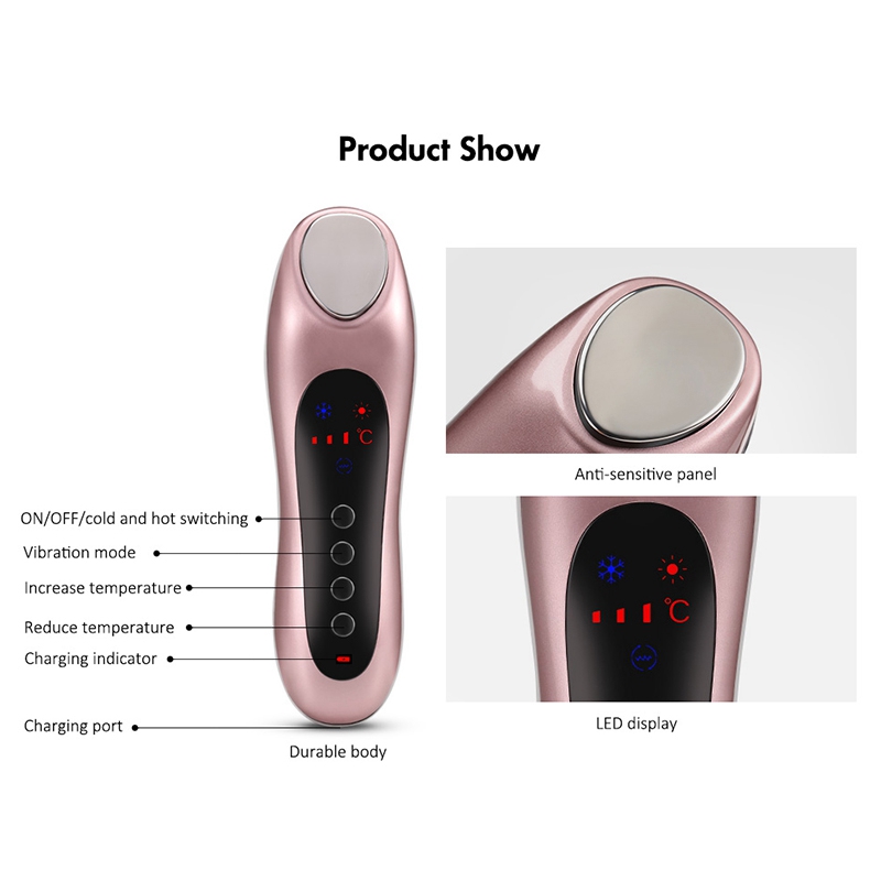 Masajeador Facial eléctrico ultrasónico, vibrador de piel Facial, instrumento de belleza de iones de calor y frío para cuidado y belleza Facial