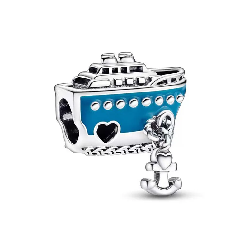 Abalorio de estrella de corazón para mujer, Pulsera Original, joyería de , azul, Océano, Tortuga, pulpo, serie,: Castaño