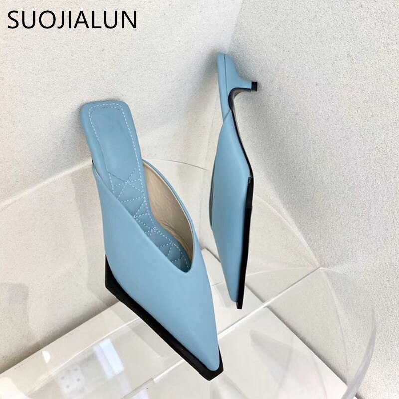 Suojialun lente dames muiltjes dunne lage hak dames pantoffels slip op puntige neus ondiepe sandaal casual slides