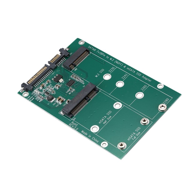 2 in 1 Mini PCI-E 2 Lane M.2 And mSATA SSD To SATA III 7+15 Pin Adapter