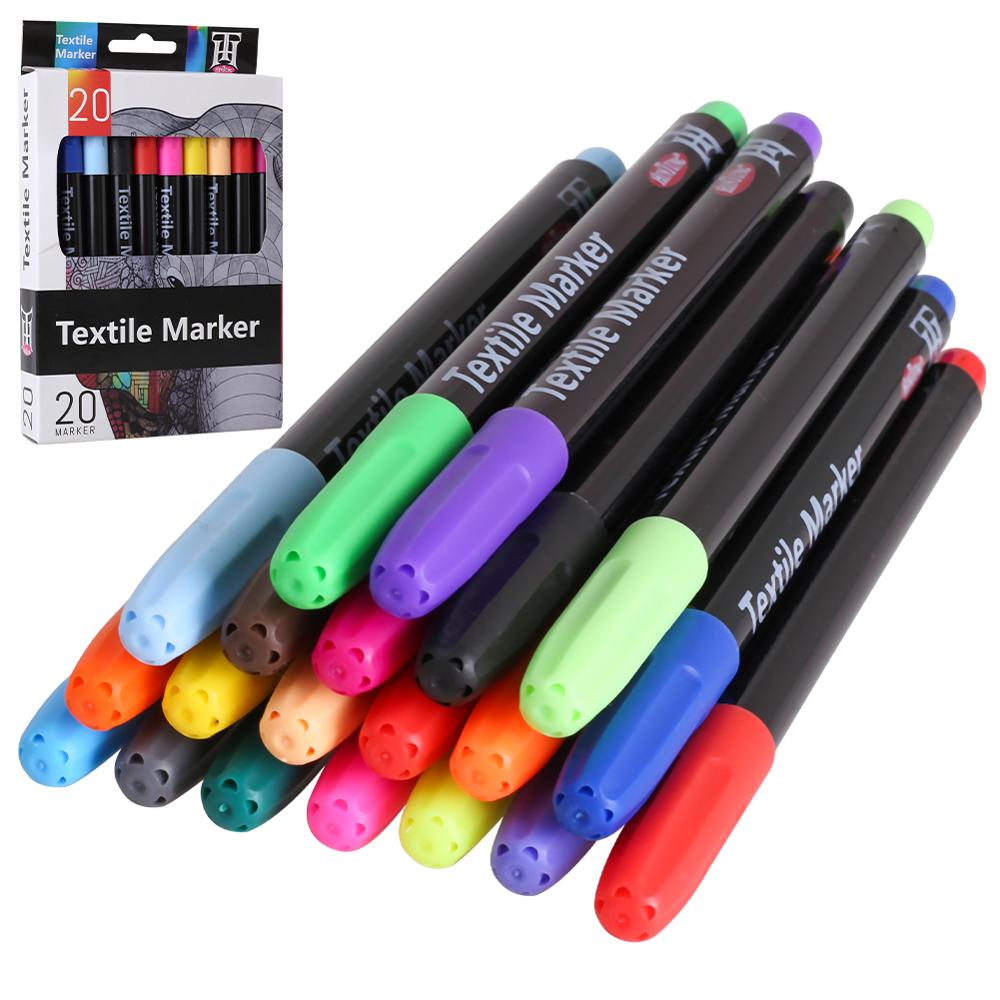 20 Colors Textile Marker Non Toxic Fabric Pen Permanent and Washable T-Shirt Marker