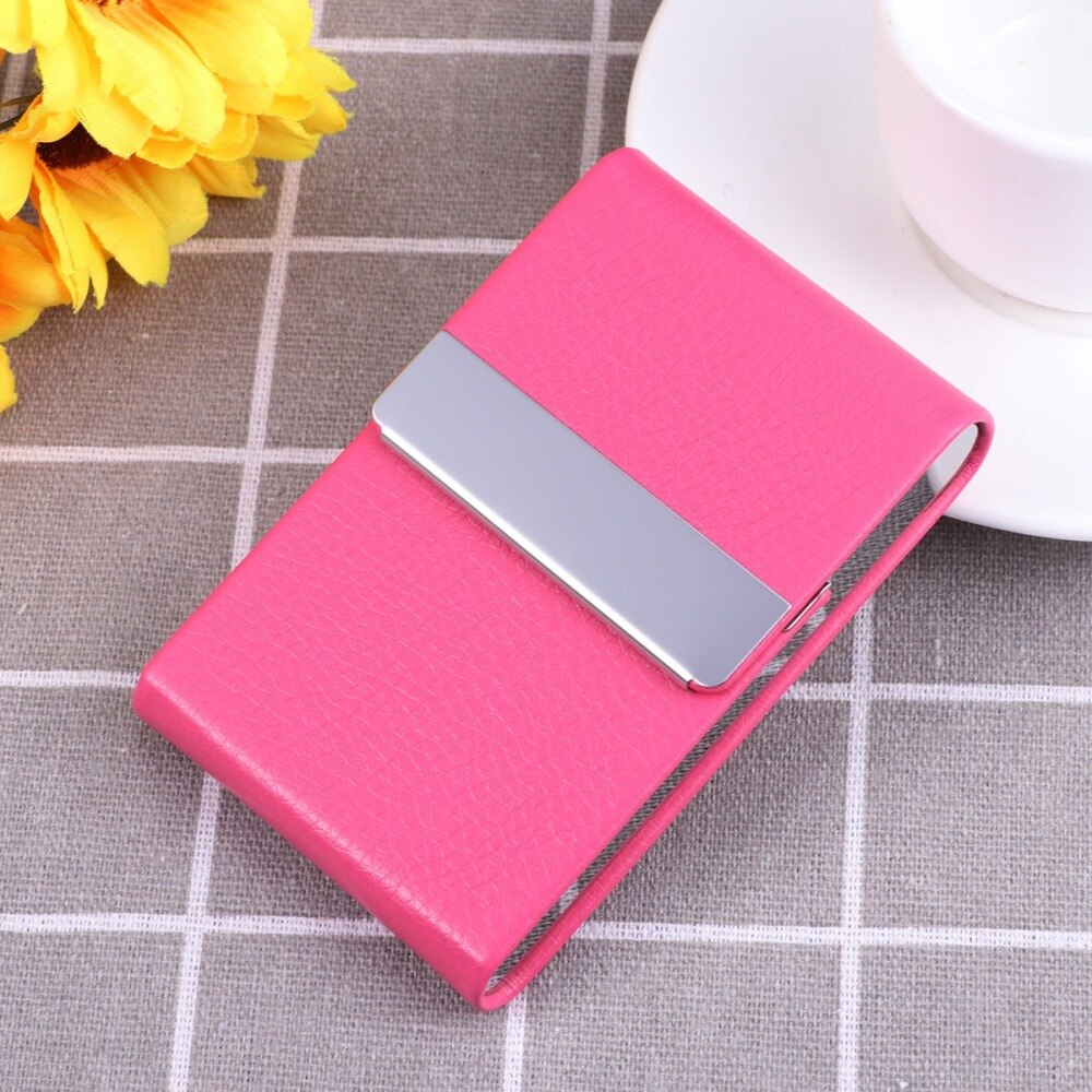 Big Capacity Vertical Section Business Name Holder Credit Holder Unisex Visit Case Metal Wallet PU Leather Solid Steel B