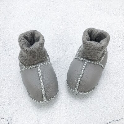 Chaussures bébé bottes nourrissons chaussures d'hiver chaudes fourrure laine filles chaussons bébé peau de mouton chaussures bébé garçon: Gris / 1