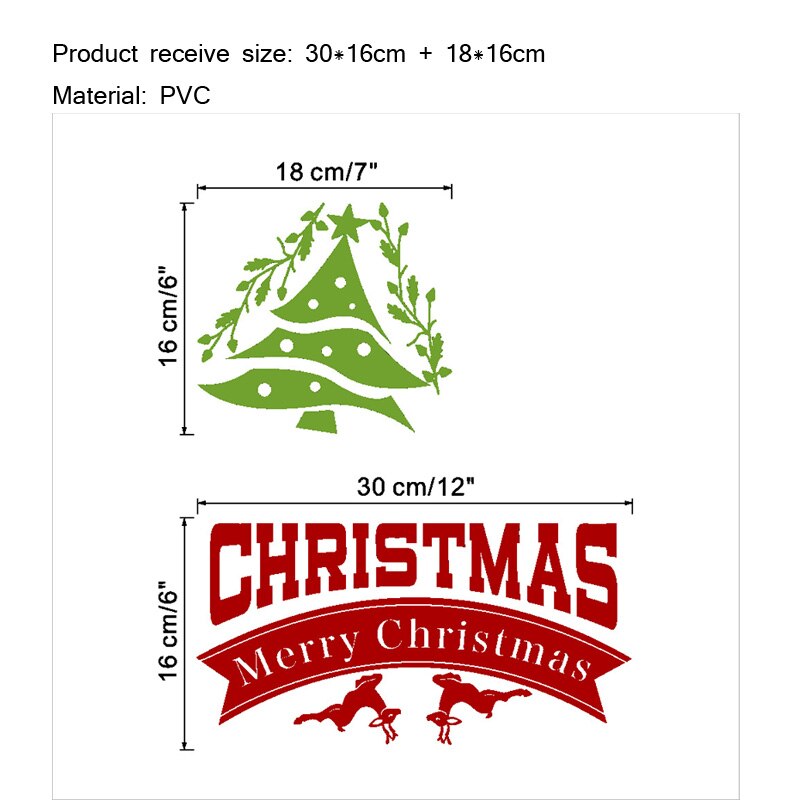 Merry christmas tree wallsticker jul elgfestival dekorasjon stue boliginnredning vindusglassdør år klistremerker