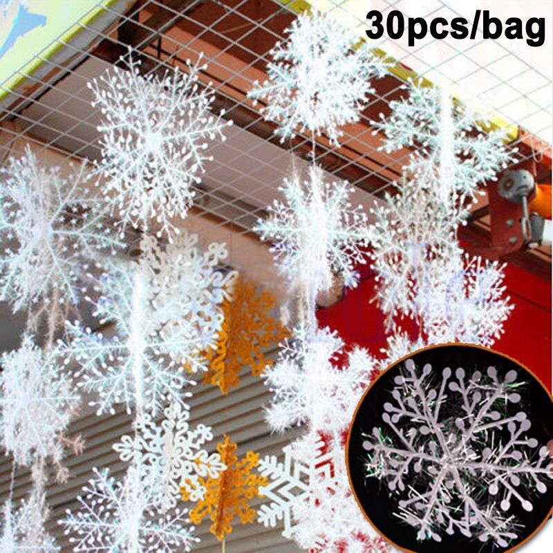 30pcs Christmas Snowflake Ornament Xmas Artificial White Snow Flakes Hanging Pendant Christmas Home Festival Decorations: 6 cm